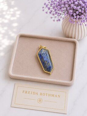 Freida Rothman Genuine Lapis w/ Gold Trim Necklace Pendant